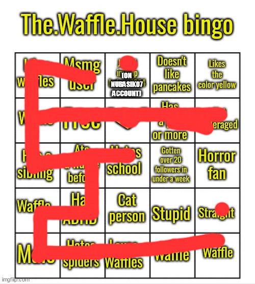 (ON NUBASIK07 ACCOUNT) | image tagged in the waffle house bingo | made w/ Imgflip meme maker