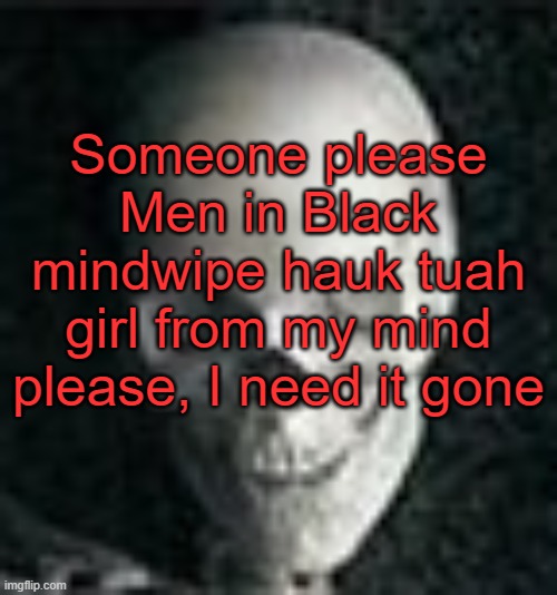 . | Someone please Men in Black mindwipe hauk tuah girl from my mind please, I need it gone | image tagged in skull | made w/ Imgflip meme maker