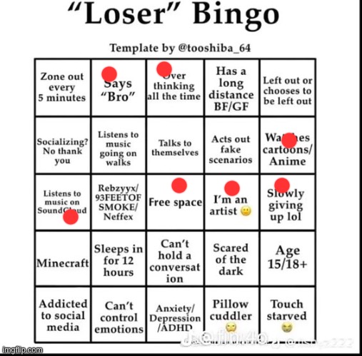 loser bingo | image tagged in loser bingo | made w/ Imgflip meme maker