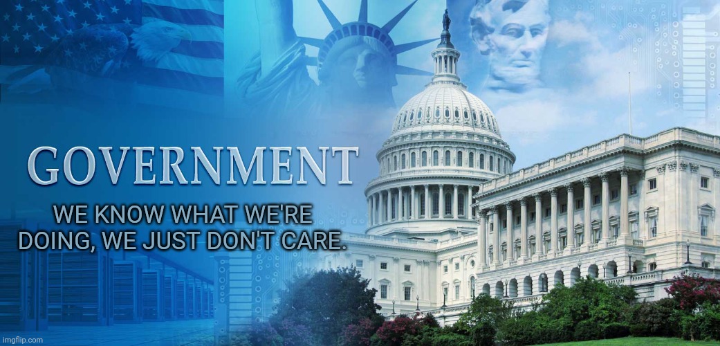 government meme | WE KNOW WHAT WE'RE DOING, WE JUST DON'T CARE. | image tagged in government meme | made w/ Imgflip meme maker