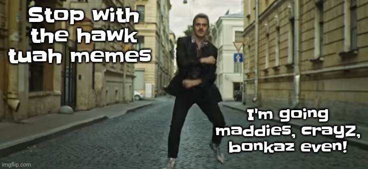 GRAAHHH RHAHHAHALALAJSBBSHWUSBXGUAJSBD | Stop with the hawk tuah memes; I'm going maddies, crayZ, bonkaz even! | image tagged in the actual skibidi | made w/ Imgflip meme maker