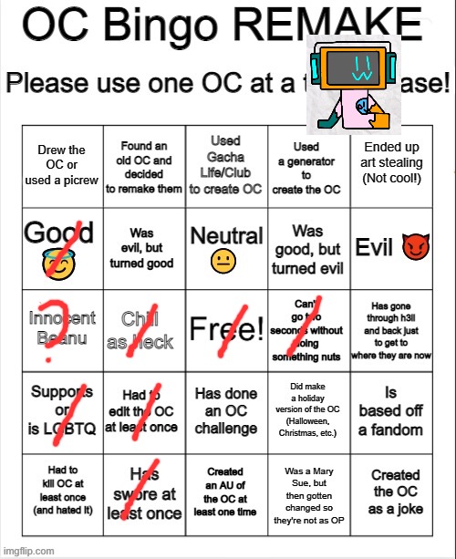 OC Bingo REMAKE | image tagged in oc bingo remake | made w/ Imgflip meme maker