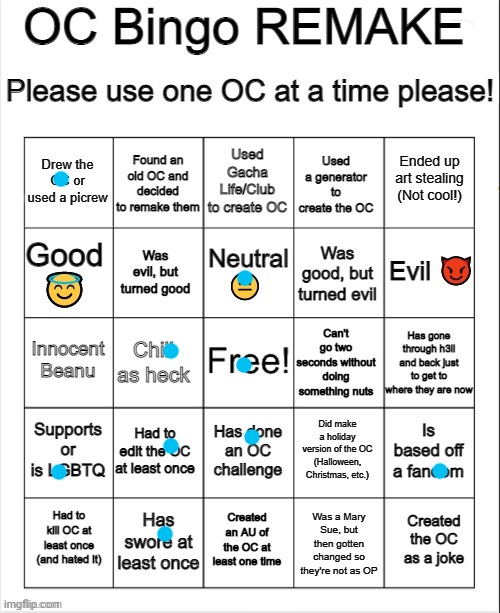 OC Bingo REMAKE | image tagged in oc bingo remake | made w/ Imgflip meme maker