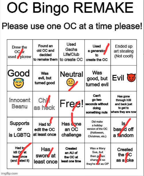 OC Bingo REMAKE | image tagged in oc bingo remake | made w/ Imgflip meme maker