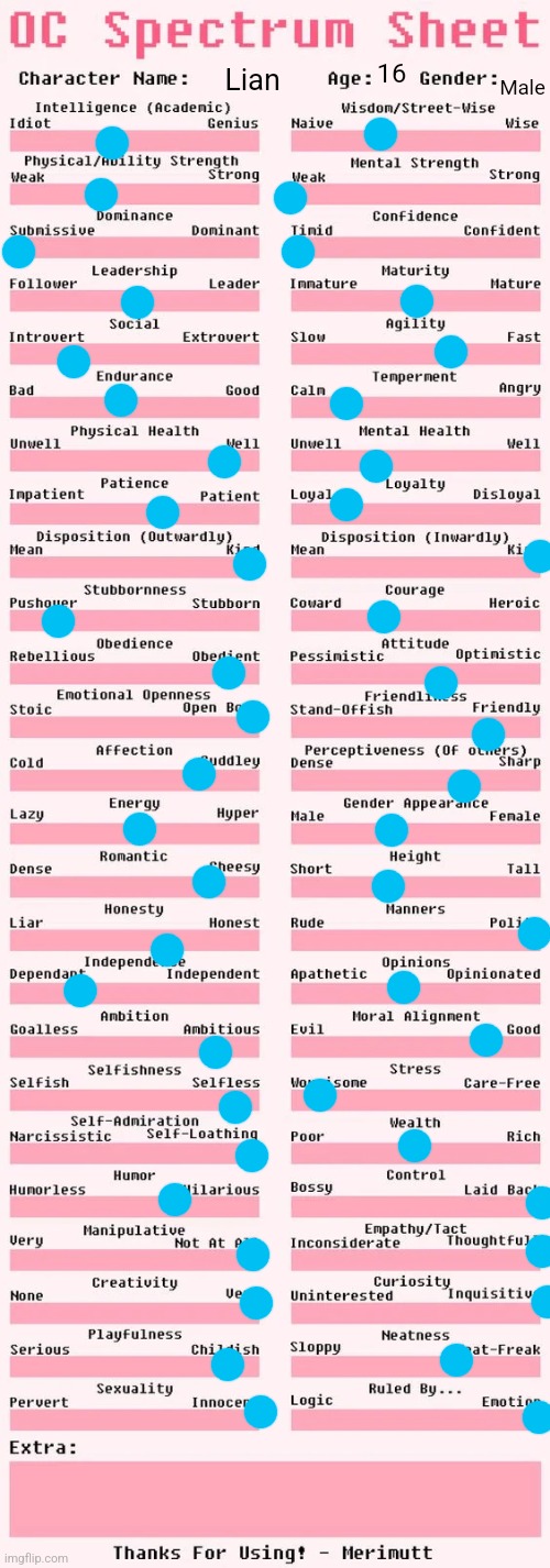 Spectrum sheet | 16; Male; Lian | image tagged in spectrum sheet | made w/ Imgflip meme maker