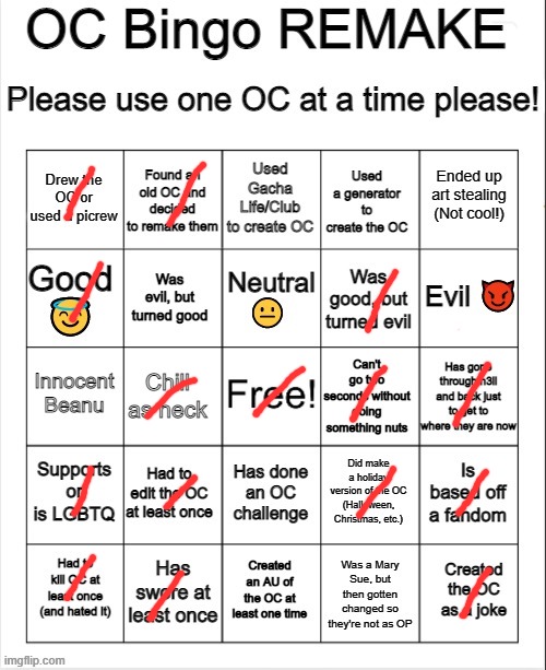 OC Bingo REMAKE | image tagged in oc bingo remake | made w/ Imgflip meme maker