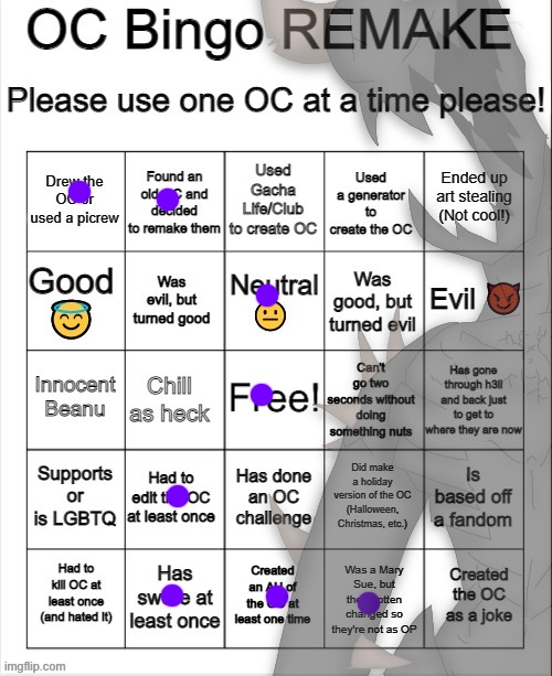 OC Bingo REMAKE | image tagged in oc bingo remake | made w/ Imgflip meme maker