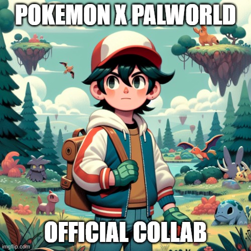 Palmon real?? | POKEMON X PALWORLD; OFFICIAL COLLAB | image tagged in ash ketchum in palworld | made w/ Imgflip meme maker