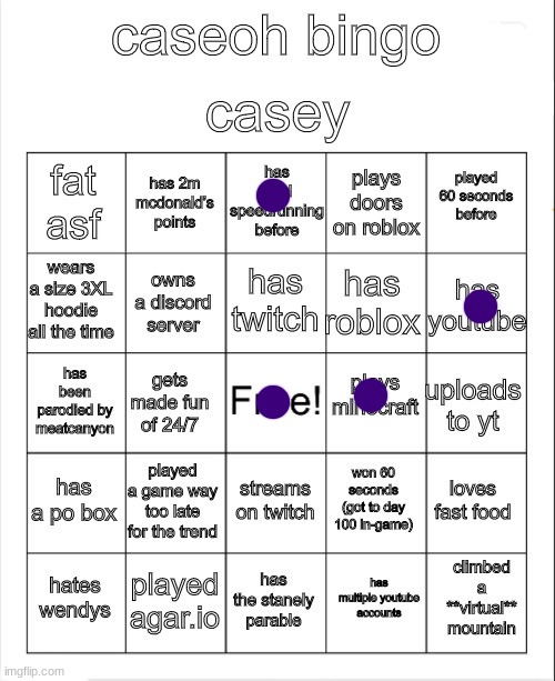 caseoh bingo | image tagged in caseoh bingo | made w/ Imgflip meme maker