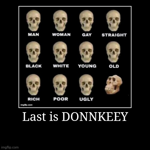 Skull meme.? | Last is DONNKEEY | | image tagged in funny,demotivationals | made w/ Imgflip demotivational maker