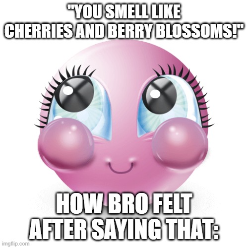 "YOU SMELL LIKE CHERRIES AND BERRY BLOSSOMS!"; HOW BRO FELT AFTER SAYING THAT: | made w/ Imgflip meme maker
