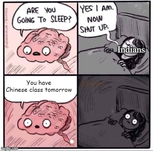 Indians' worst nightmare | Indians; You have Chinese class tomorrow | image tagged in indian,chinese,racism | made w/ Imgflip meme maker