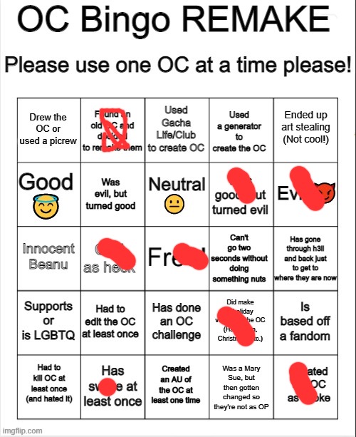 OC Bingo REMAKE | image tagged in oc bingo remake | made w/ Imgflip meme maker