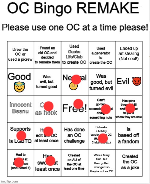 My character is a self insert. I support lgbtq. | image tagged in oc bingo remake | made w/ Imgflip meme maker