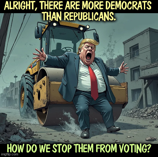 Projection: accuse Democrats of cheating while we can see Republicans cheating in plain sight. | ALRIGHT, THERE ARE MORE DEMOCRATS 
THAN REPUBLICANS. HOW DO WE STOP THEM FROM VOTING? | image tagged in trump,democrats,voters,fascist,dictator | made w/ Imgflip meme maker