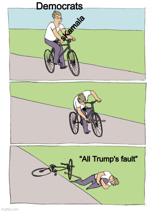 Skamala | Democrats; sKamala; “All Trump's fault” | image tagged in memes,bike fall | made w/ Imgflip meme maker