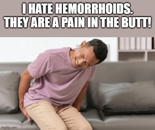 I Hate Hemorrhoids | I HATE HEMORRHOIDS. THEY ARE A PAIN IN THE BUTT! | image tagged in hemorrhoids,pain,butt,hate,funny,memes | made w/ Imgflip meme maker