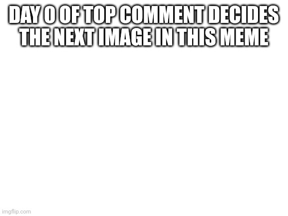 Day 0 | DAY 0 OF TOP COMMENT DECIDES THE NEXT IMAGE IN THIS MEME | image tagged in blank white template | made w/ Imgflip meme maker