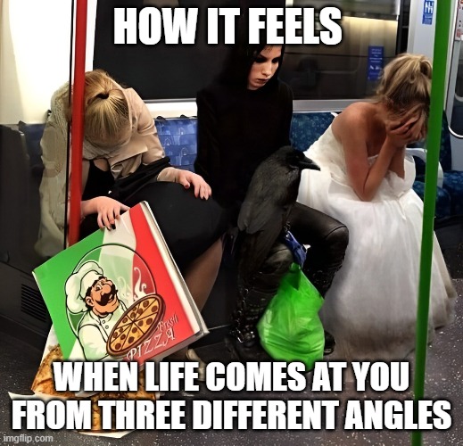 life | HOW IT FEELS; WHEN LIFE COMES AT YOU FROM THREE DIFFERENT ANGLES | image tagged in memes | made w/ Imgflip meme maker