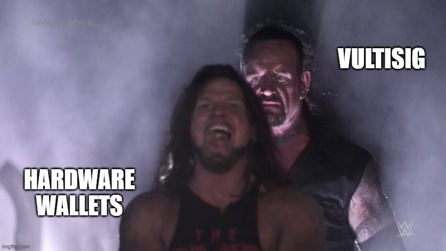 Vultisig Undertaker | VULTISIG; HARDWARE WALLETS | image tagged in aj styles undertaker,vult,rune,bitcoin,wallet | made w/ Imgflip meme maker