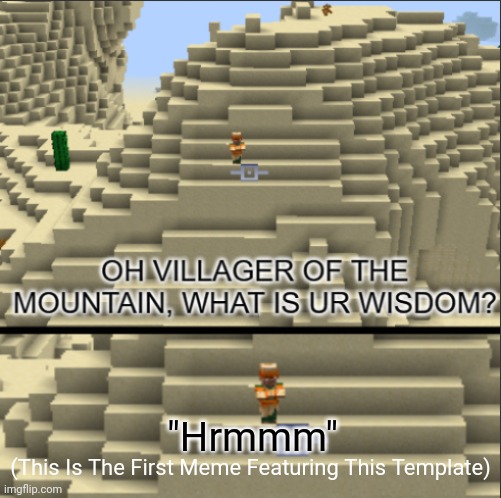 As A Wise Villager Once Said: "Hrmmm" | "Hrmmm"; (This Is The First Meme Featuring This Template) | image tagged in oh villager of the mountain what is your wisdom,wisdom,memes,villager | made w/ Imgflip meme maker