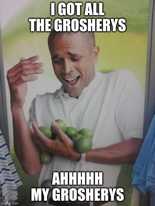Why Can't I Hold All These Limes | I GOT ALL THE GROSHERYS; AHHHHH MY GROSHERYS | image tagged in memes,why can't i hold all these limes | made w/ Imgflip meme maker