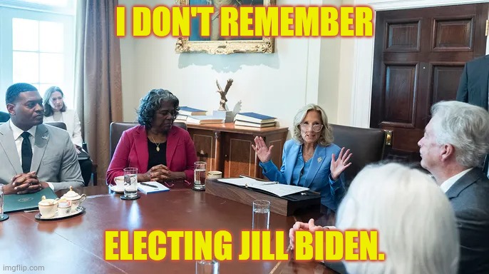 At The First Cabinet Meeting In A Year... | I DON'T REMEMBER; ELECTING JILL BIDEN. | image tagged in memes,politics,meeting,wife,acting,president | made w/ Imgflip meme maker