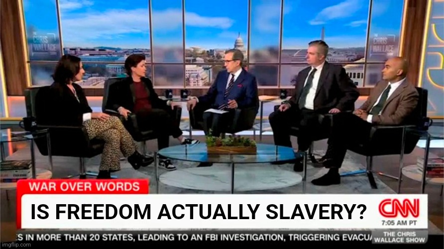 Is freedom slavery? | IS FREEDOM ACTUALLY SLAVERY? | image tagged in is freedom slavery | made w/ Imgflip meme maker