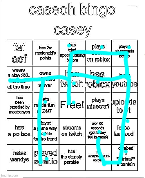 caseoh bingo | image tagged in caseoh bingo | made w/ Imgflip meme maker