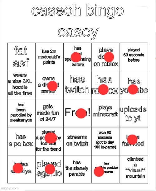 caseoh bingo | image tagged in caseoh bingo | made w/ Imgflip meme maker