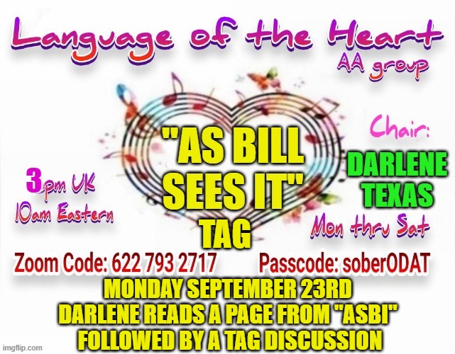 TAG; MONDAY SEPTEMBER 23RD
DARLENE READS A PAGE FROM "ASBI"
 FOLLOWED BY A TAG DISCUSSION | made w/ Imgflip meme maker