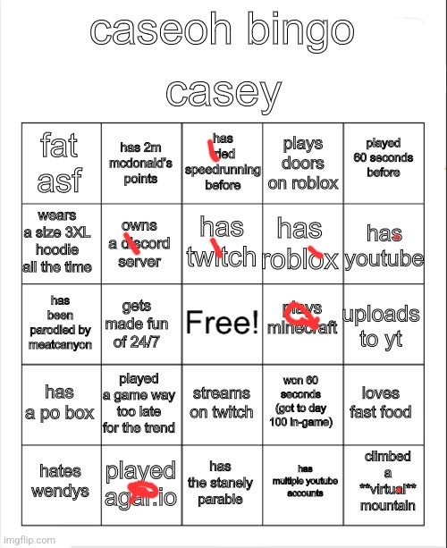 caseoh bingo | image tagged in caseoh bingo | made w/ Imgflip meme maker