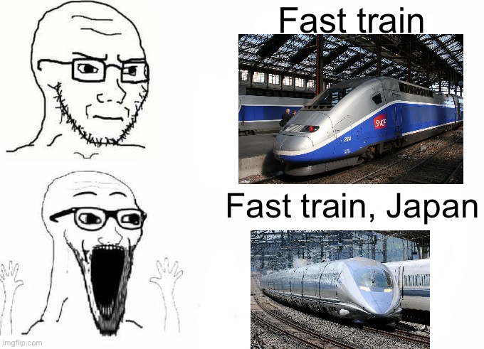 i may have overcooked it | Fast train; Fast train, Japan | image tagged in place japan template,trains,shinkansen,tgv,high speed rail,memes | made w/ Imgflip meme maker