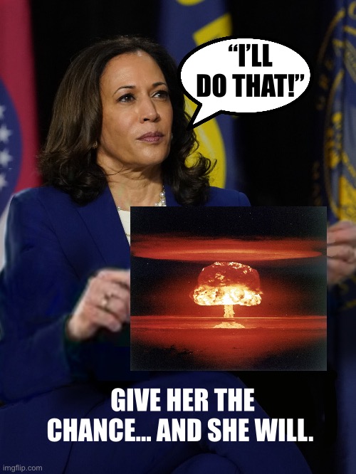 Kamala Harris Holding Sign | “I’LL DO THAT!”; GIVE HER THE CHANCE… AND SHE WILL. | image tagged in kamala harris holding sign | made w/ Imgflip meme maker