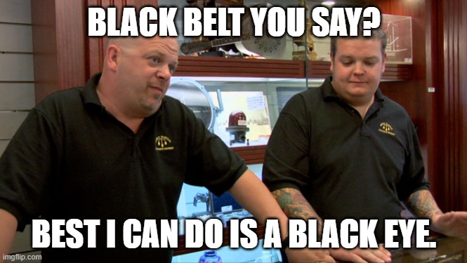 Pawn Stars Best I Can Do | BLACK BELT YOU SAY? BEST I CAN DO IS A BLACK EYE. | image tagged in pawn stars best i can do | made w/ Imgflip meme maker