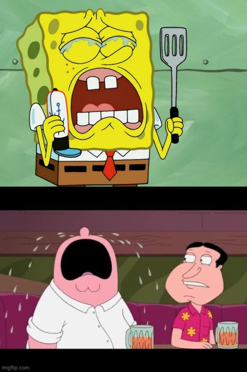 SpongeBob Crying Makes P. Griffin Cry Part 2 | image tagged in spongebob squarepants,spongebob,crying,nickelodeon,peter griffin,family guy | made w/ Imgflip meme maker