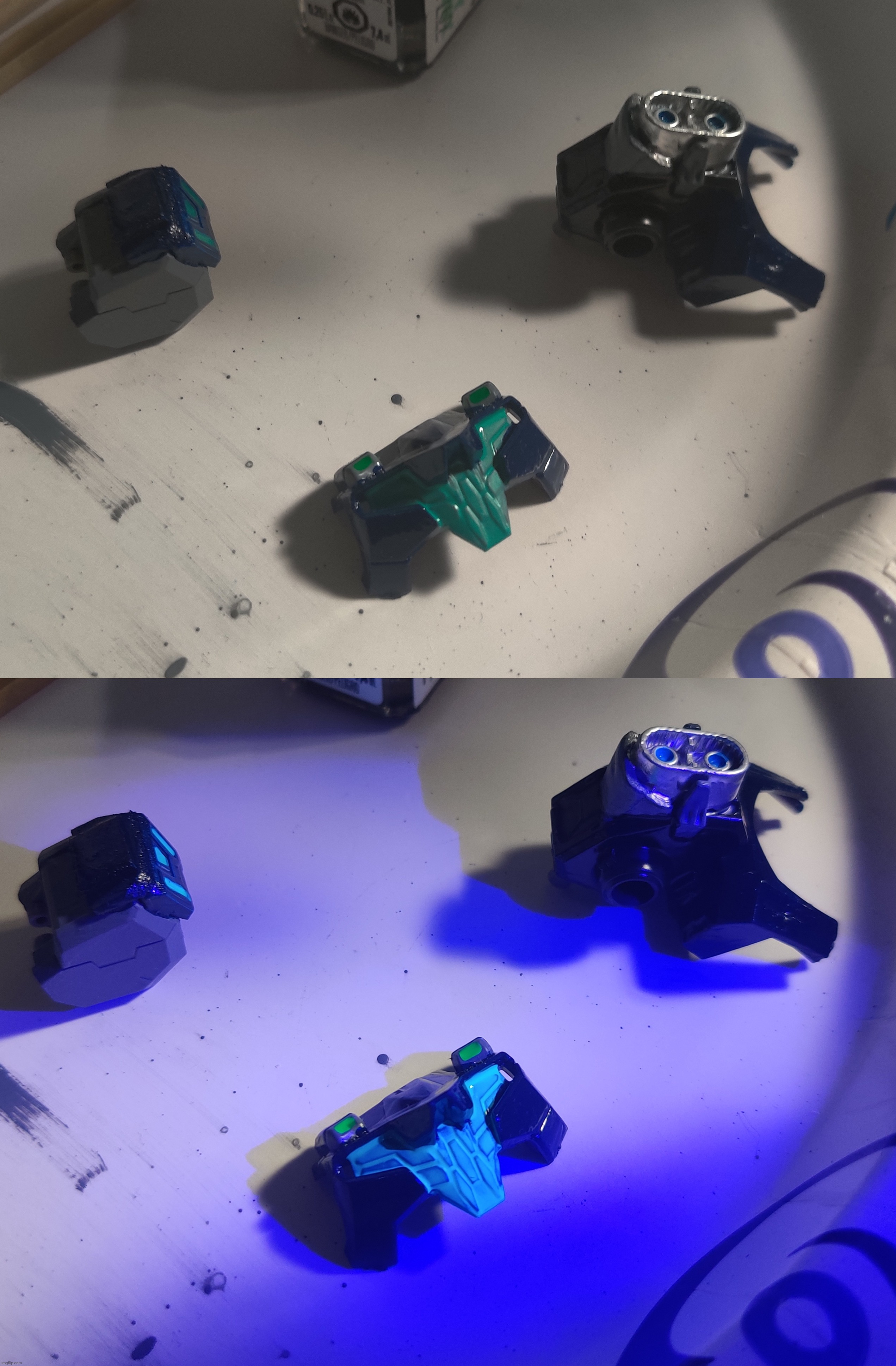 Done adding florescent paint, gonna give these a couple hours to dry then I'll be able to fully re-assemble | made w/ Imgflip meme maker