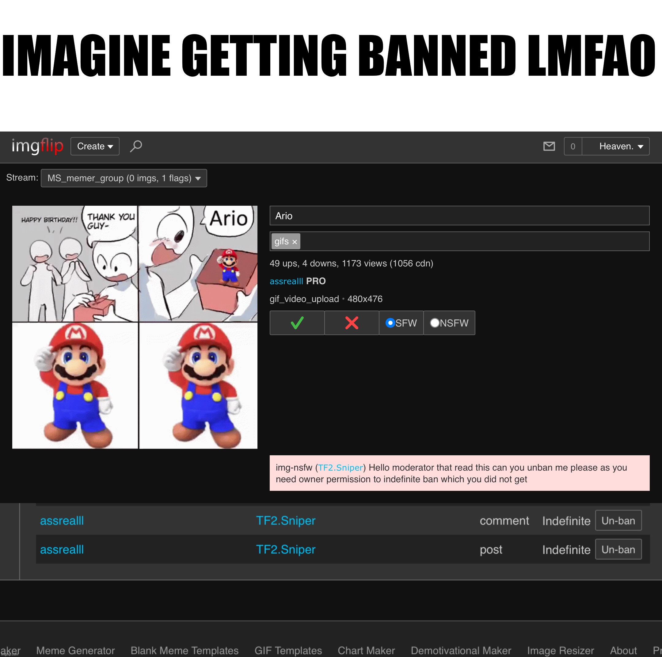Why’d TF2.Sniper get banned anyway | IMAGINE GETTING BANNED LMFAO | made w/ Imgflip meme maker