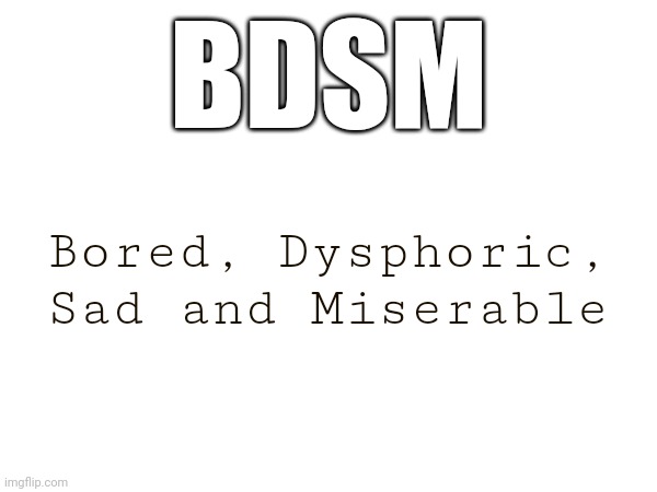 Yayy | BDSM; Bored, Dysphoric, Sad and Miserable | made w/ Imgflip meme maker