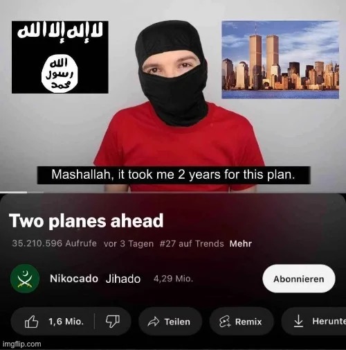 Two planes ahead | image tagged in memes,funny,offensive,9/11 | made w/ Imgflip meme maker