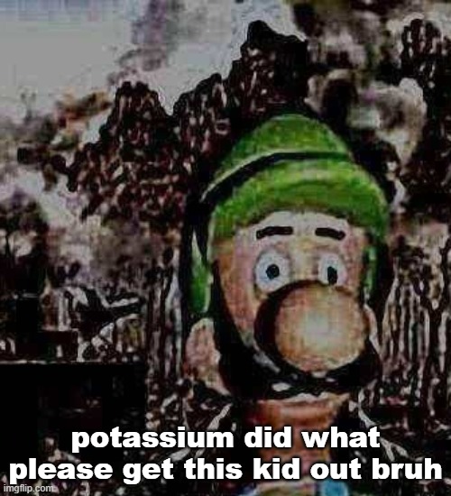 luigi yard stare | potassium did what
please get this kid out bruh | image tagged in luigi yard stare | made w/ Imgflip meme maker