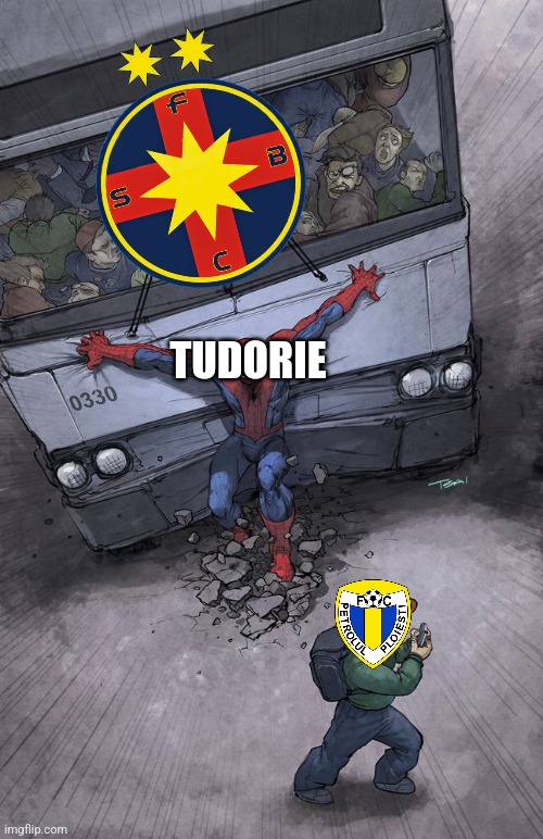 SC FCSB SA-Petrolul 1:1. Champions escaped a victory and they'll facing hard challenges in UEL. | TUDORIE | image tagged in spider-man bus,fcsb,petrolul,superliga,futbol,romania | made w/ Imgflip meme maker