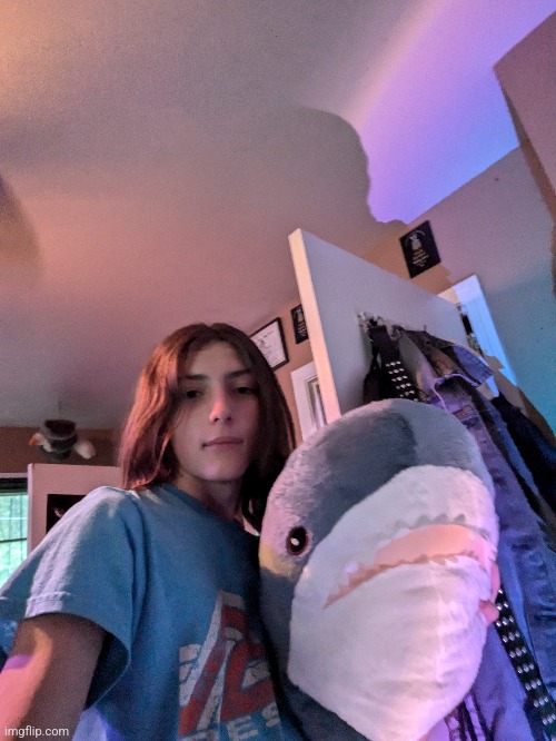 My friend got blåhaj for his birthday and he let me take a selfie | made w/ Imgflip meme maker