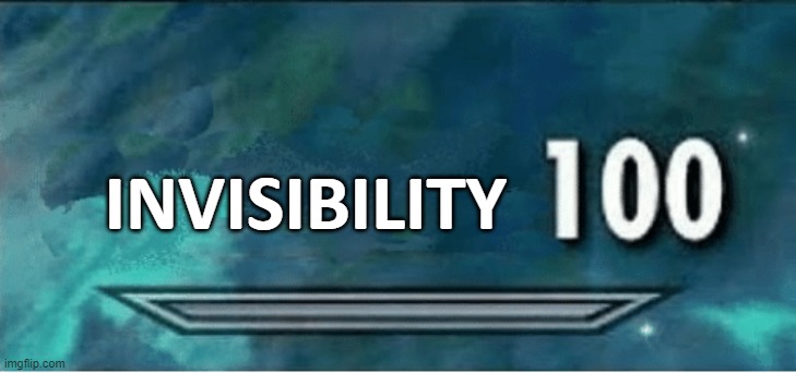 INVISIBILITY | image tagged in skyrim 100 blank | made w/ Imgflip meme maker