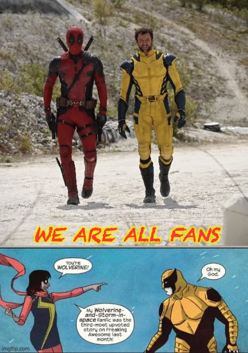 Marvel, you know us | WE ARE ALL FANS | image tagged in deadpool and wolverine,fans,fangirl,ms marvel,marvel | made w/ Imgflip meme maker