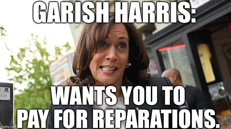 GARISH HARRIS:; WANTS YOU TO PAY FOR REPARATIONS. | made w/ Imgflip meme maker