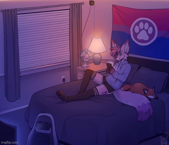 Art by Fleurfurr. | image tagged in furry,art,bisexual | made w/ Imgflip meme maker