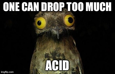 Weird Stuff I Do Potoo Meme | ONE CAN DROP TOO MUCH ACID | image tagged in memes,weird stuff i do potoo | made w/ Imgflip meme maker