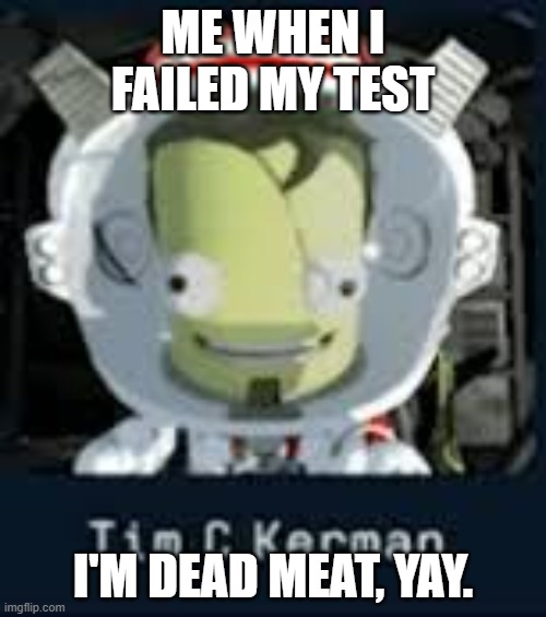 ME WHEN I FAILED MY TEST; I'M DEAD MEAT, YAY. | made w/ Imgflip meme maker