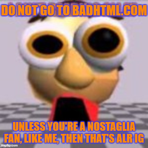 I aint reading allat | DO NOT GO TO BADHTML.COM; UNLESS YOU'RE A NOSTAGLIA FAN, LIKE ME, THEN THAT'S ALR IG | image tagged in i aint reading allat | made w/ Imgflip meme maker